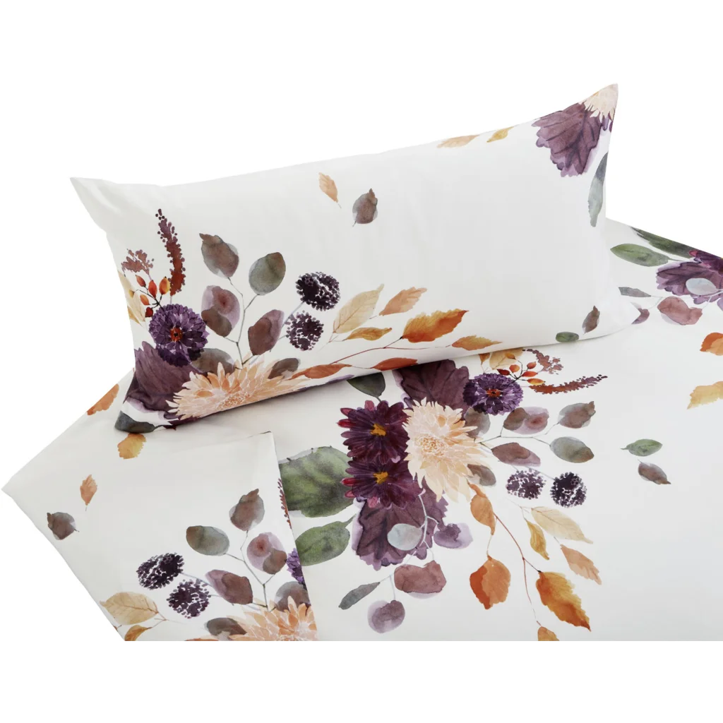 Bio Satin Bettwäsche Herbstblumen Kissenbezug in Muster Herbstblumen von Cotonea Größe 80x80 cm