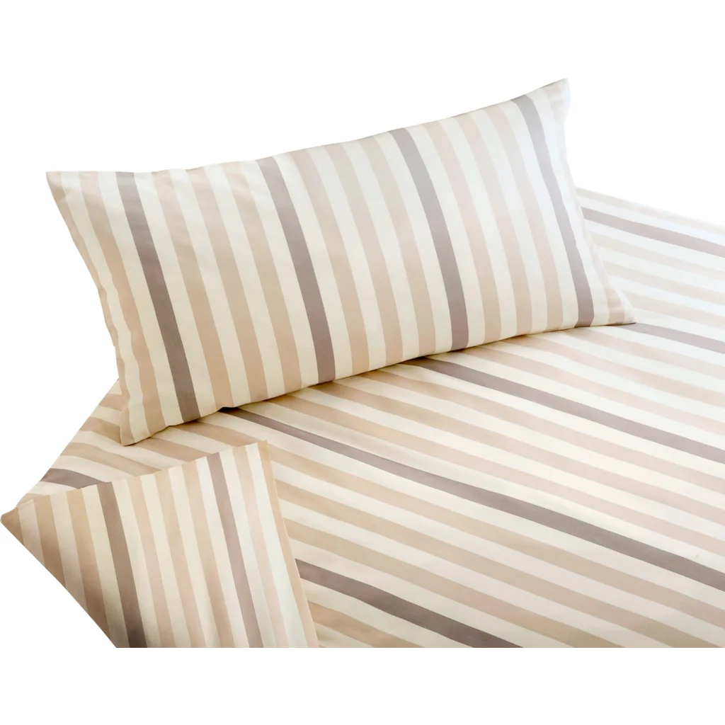 Bio Satin Bettwäsche Lucca Garnitur in Kiesel+Creme+Titan Braun+Creme+Grau Muster Streifen von Cotonea Größe 135x200 + 40x80 cm