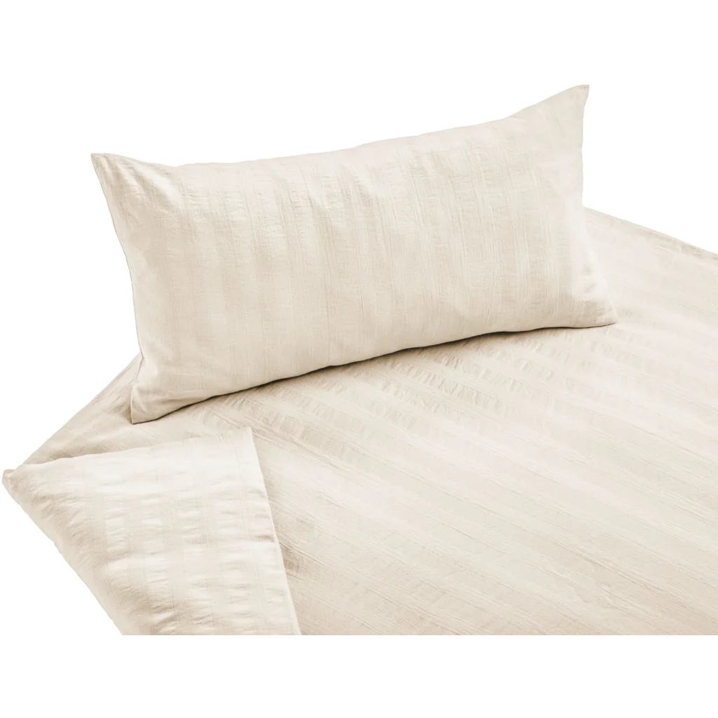 Bio Seersucker Bettwäsche Garnitur in Creme von Cotonea Größe 155x220 + 40x80 cm