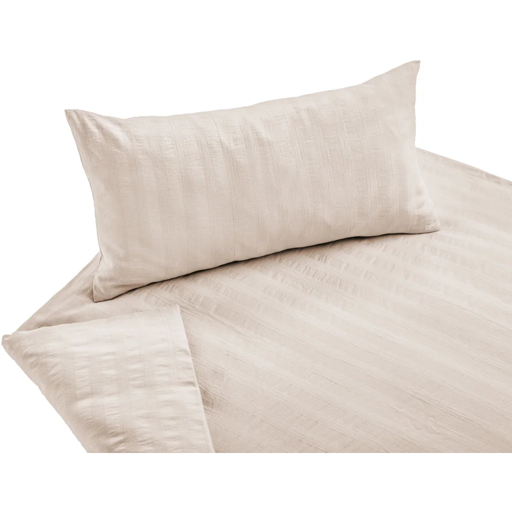 Bio Seersucker Bettwäsche Garnitur in Kaschmir Beige von Cotonea Größe 155x220 + 40x80 cm