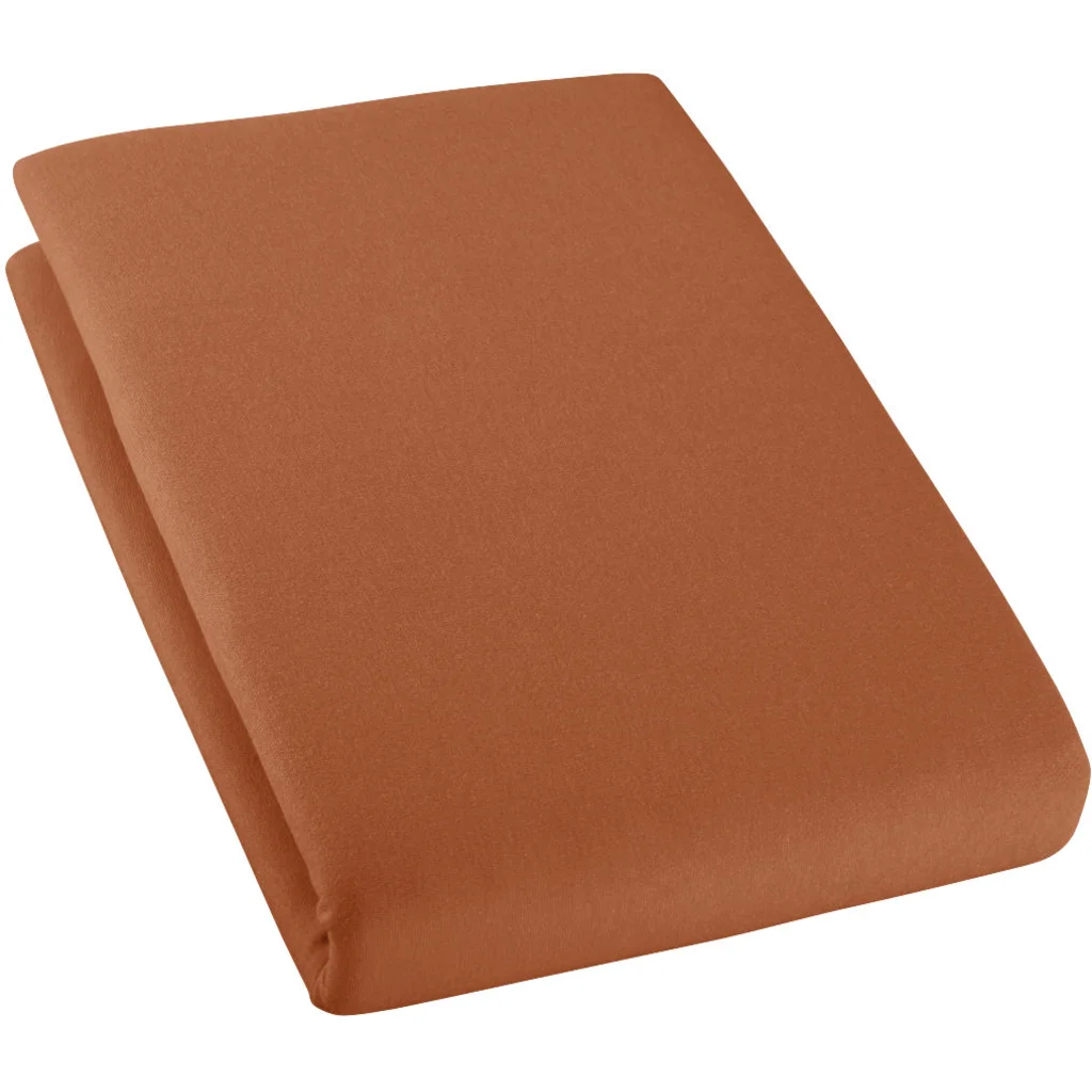 Bio Single-Jersey Spannbettlaken für Boxspringbetten in Standardgröße und Überlänge - Doppelbett in Terra Orange von Cotonea Größe 180-200 x 220 cm