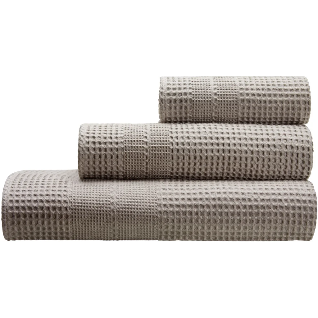 Bio Waffelpiqué Duschtuch in Leinen Beige von Cotonea Größe 70x140 cm