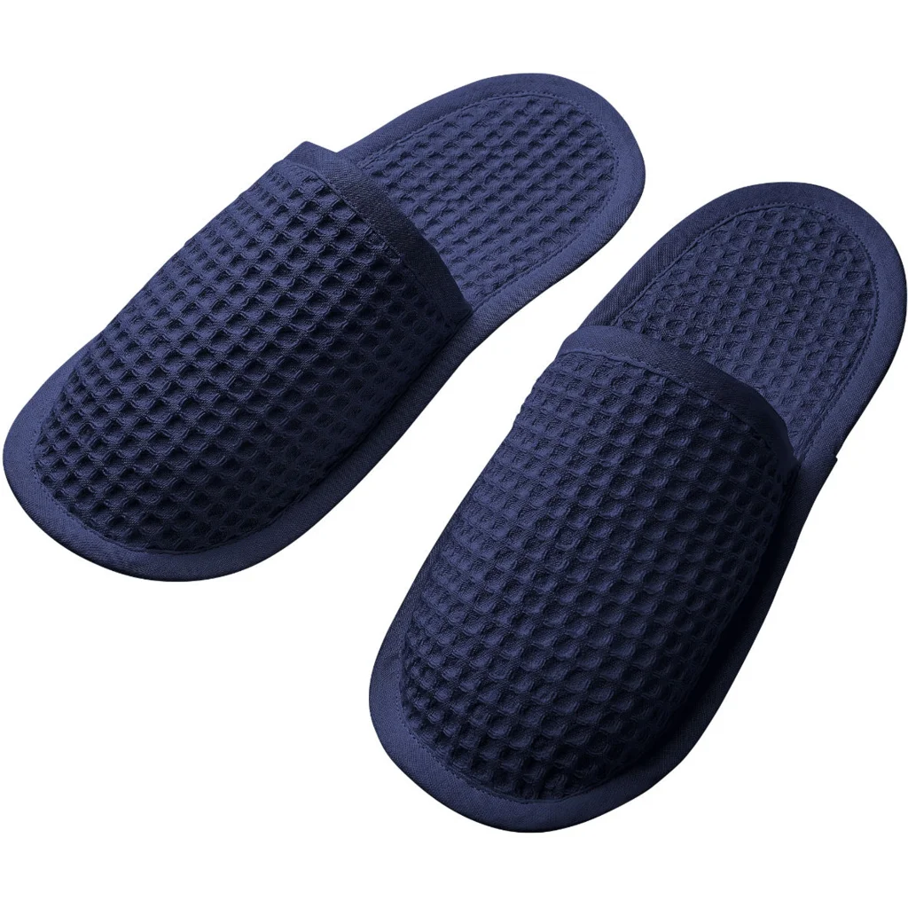 Bio Waffelpiqué Slipper in Azurblau Blau von Cotonea Größe XL (44-46)