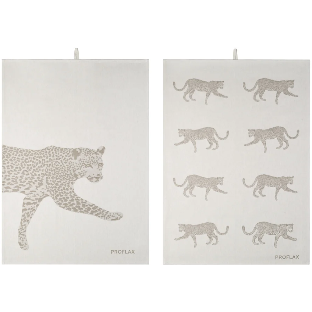Geschirrtuch Leopard 2er-Pack in Taupe Braun Muster Leopard von Proflax Größe 50x70 cm